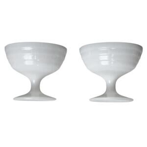 Vintage MCM Art Deco Hazel-Atlas White Milk Glass Dessert Bowl Set w/ Spoons